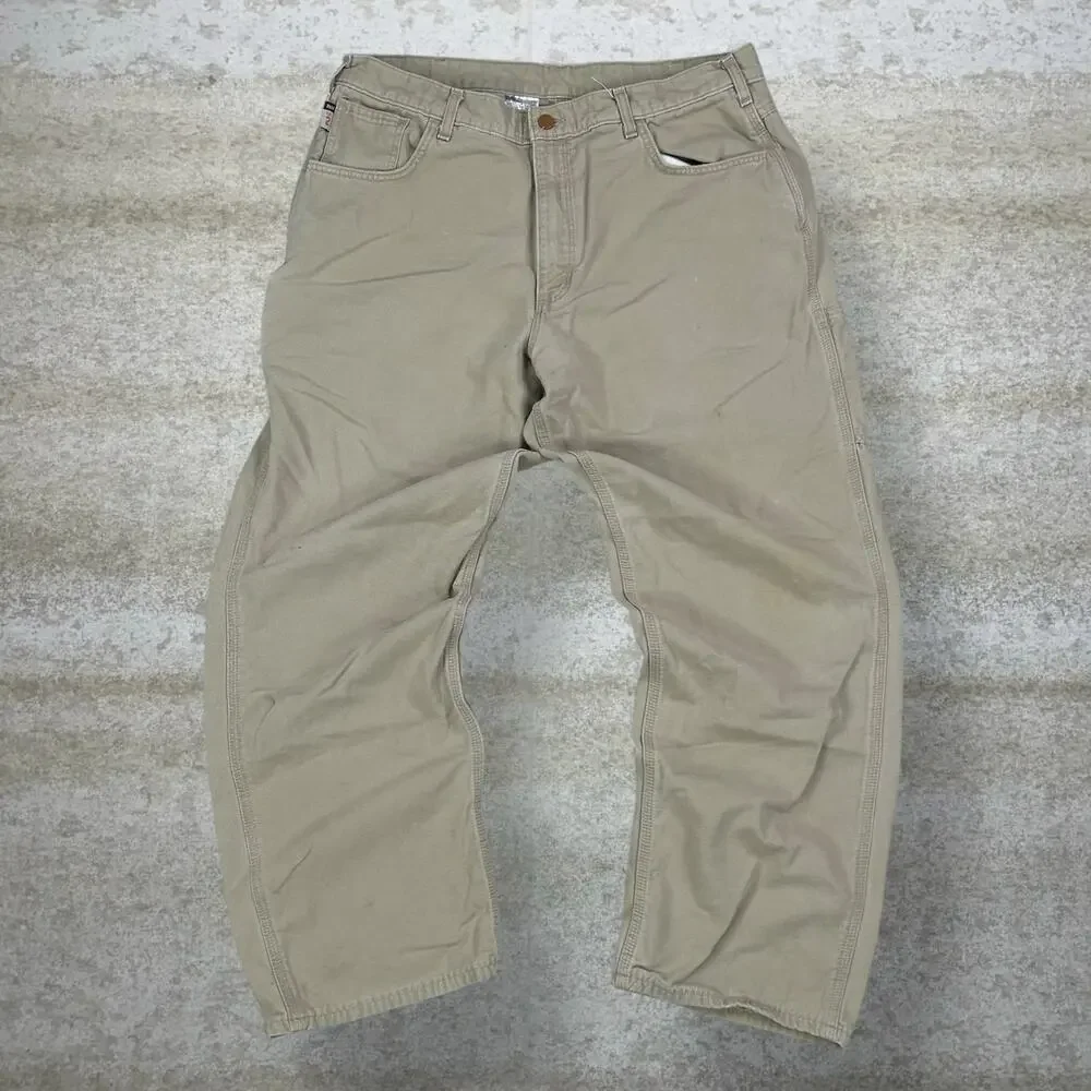Vintage 90s Carhartt Carpenter Pants 38x32 Baggy Wide Leg Tan Canvas Dungarees - Picture 2 of 8